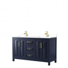 Wyndham Collection WCV252560DBLWCUNSMXX - Daria 60 Inch Double Bathroom Vanity in Dark Blue, White Cultured Marble Countertop, Undermount Sq