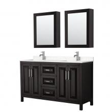 Wyndham Collection WCV252560DDEC2UNSMED - Daria 60 Inch Double Bathroom Vanity in Dark Espresso, Light-Vein Carrara Cultured Marble Countert