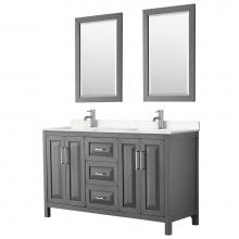 Wyndham Collection WCV252560DKGC2UNSM24 - Daria 60 Inch Double Bathroom Vanity in Dark Gray, Light-Vein Carrara Cultured Marble Countertop,