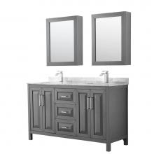 Wyndham Collection WCV252560DKGCMUNSMED - Daria 60 Inch Double Bathroom Vanity in Dark Gray, White Carrara Marble Countertop, Undermount Squ