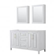 Wyndham Collection WCV252560DWGCXSXXMED - Daria 60 Inch Double Bathroom Vanity in White, No Countertop, No Sink, Medicine Cabinets, Brushed