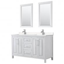 Wyndham Collection WCV252560DWHC2UNSM24 - Daria 60 Inch Double Bathroom Vanity in White, Light-Vein Carrara Cultured Marble Countertop, Unde