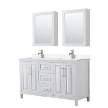 Wyndham Collection WCV252560DWHC2UNSMED - Daria 60 Inch Double Bathroom Vanity in White, Light-Vein Carrara Cultured Marble Countertop, Unde