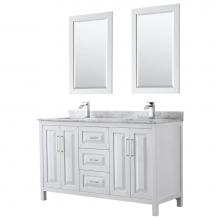 Wyndham Collection WCV252560DWHCMUNSM24 - Daria 60 Inch Double Bathroom Vanity in White, White Carrara Marble Countertop, Undermount Square