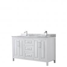 Wyndham Collection WCV252560DWHCMUNSMXX - Daria 60 Inch Double Bathroom Vanity in White, White Carrara Marble Countertop, Undermount Square