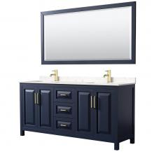 Wyndham Collection WCV252572DBLC2UNSM70 - Daria 72 Inch Double Bathroom Vanity in Dark Blue, Light-Vein Carrara Cultured Marble Countertop,