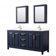 Wyndham Collection WCV252572DBLC2UNSMED - Daria 72 Inch Double Bathroom Vanity in Dark Blue, Light-Vein Carrara Cultured Marble Countertop,