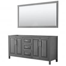 Wyndham Collection WCV252572DKGCXSXXM70 - Daria 72 Inch Double Bathroom Vanity in Dark Gray, No Countertop, No Sink, and 70 Inch Mirror