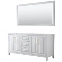 Wyndham Collection WCV252572DWGCXSXXM70 - Daria 72 Inch Double Bathroom Vanity in White, No Countertop, No Sink, 70 Inch Mirror, Brushed Gol