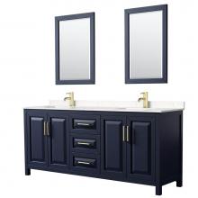 Wyndham Collection WCV252580DBLC2UNSM24 - Daria 80 Inch Double Bathroom Vanity in Dark Blue, Light-Vein Carrara Cultured Marble Countertop,