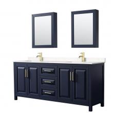 Wyndham Collection WCV252580DBLC2UNSMED - Daria 80 Inch Double Bathroom Vanity in Dark Blue, Light-Vein Carrara Cultured Marble Countertop,