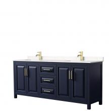 Wyndham Collection WCV252580DBLC2UNSMXX - Daria 80 Inch Double Bathroom Vanity in Dark Blue, Light-Vein Carrara Cultured Marble Countertop,