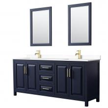 Wyndham Collection WCV252580DBLWCUNSM24 - Daria 80 Inch Double Bathroom Vanity in Dark Blue, White Cultured Marble Countertop, Undermount Sq