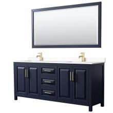 Wyndham Collection WCV252580DBLWCUNSM70 - Daria 80 Inch Double Bathroom Vanity in Dark Blue, White Cultured Marble Countertop, Undermount Sq