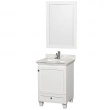 Wyndham Collection WCV800024SWHCMUNSM24 - 24 inch Single Bathroom Vanity in White, White Carrara Marble Countertop, Undermount Square Sink,