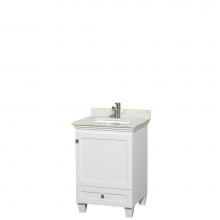 Wyndham Collection WCV800024SWHCMUNSMXX - 24 inch Single Bathroom Vanity in White, White Carrara Marble Countertop, Undermount Square Sink,