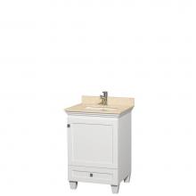 Wyndham Collection WCV800024SWHIVUNSMXX - 24 inch Single Bathroom Vanity in White, Ivory Marble Countertop, Undermount Square Sink, and No M