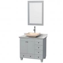 Wyndham Collection WCV800036SOYCMGS2M24 - 36 inch Single Bathroom Vanity in Oyster Gray, White Carrara Marble Countertop, Avalon Ivory Marbl