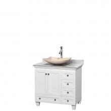 Wyndham Collection WCV800036SWHCMGS5MXX - 36 inch Single Bathroom Vanity in White, White Carrara Marble Countertop, Arista Ivory Marble Sink