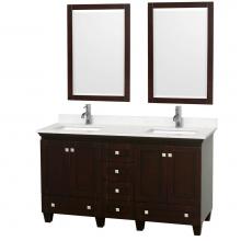 Wyndham Collection WCV800060DESC2UNSM24 - Acclaim 60 Inch Double Bathroom Vanity in Espresso, Light-Vein Carrara Cultured Marble Countertop,