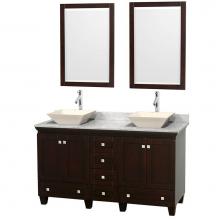 Wyndham Collection WCV800060DESCMD2BM24 - Acclaim 60 Inch Double Bathroom Vanity in Espresso, White Carrara Marble Countertop, Pyra Bone Sin