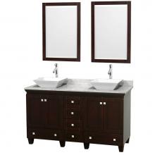 Wyndham Collection WCV800060DESCMD2WM24 - Acclaim 60 Inch Double Bathroom Vanity in Espresso, White Carrara Marble Countertop, Pyra White Si