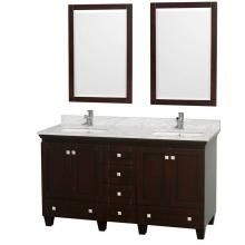 Wyndham Collection WCV800060DESCMUNSM24 - Acclaim 60 Inch Double Bathroom Vanity in Espresso, White Carrara Marble Countertop, Undermount Sq