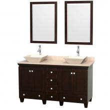 Wyndham Collection WCV800060DESIVD2BM24 - 60 inch Double Bathroom Vanity in Espresso, Ivory Marble Countertop, Pyra Bone Sinks, and 24 inch