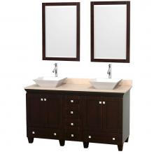 Wyndham Collection WCV800060DESIVD2WM24 - 60 inch Double Bathroom Vanity in Espresso, Ivory Marble Countertop, Pyra White Sinks, and 24 inch