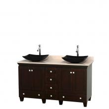 Wyndham Collection WCV800060DESIVGS4MXX - 60 inch Double Bathroom Vanity in Espresso, Ivory Marble Countertop, Arista Black Granite Sinks, a