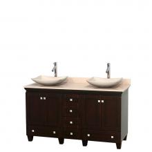 Wyndham Collection WCV800060DESIVGS5MXX - 60 inch Double Bathroom Vanity in Espresso, Ivory Marble Countertop, Arista Ivory Marble Sinks, an