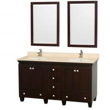 Wyndham Collection WCV800060DESIVUNSM24 - 60 inch Double Bathroom Vanity in Espresso, Ivory Marble Countertop, Undermount Square Sinks, and