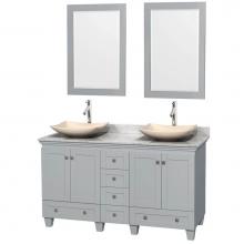 Wyndham Collection WCV800060DOYCMGS5M24 - 60 inch Double Bathroom Vanity in Oyster Gray, White Carrara Marble Countertop, Arista Ivory Marbl