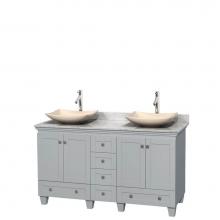 Wyndham Collection WCV800060DOYCMGS5MXX - 60 inch Double Bathroom Vanity in Oyster Gray, White Carrara Marble Countertop, Arista Ivory Marbl