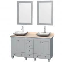 Wyndham Collection WCV800060DOYIVGS3M24 - 60 inch Double Bathroom Vanity in Oyster Gray, Ivory Marble Countertop, Avalon White Carrara Marbl