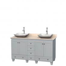 Wyndham Collection WCV800060DOYIVGS3MXX - 60 inch Double Bathroom Vanity in Oyster Gray, Ivory Marble Countertop, Avalon White Carrara Marbl