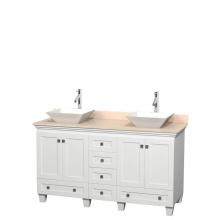 Wyndham Collection WCV800060DWHIVD2WMXX - 60 inch Double Bathroom Vanity in White, Ivory Marble Countertop, Pyra White Sinks, and No Mirrors