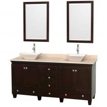 Wyndham Collection WCV800072DESIVD2BM24 - 72 inch Double Bathroom Vanity in Espresso, Ivory Marble Countertop, Pyra Bone Sinks, and 24 inch