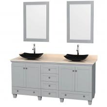 Wyndham Collection WCV800072DOYIVGS4M24 - 72 inch Double Bathroom Vanity in Oyster Gray, Ivory Marble Countertop, Arista Black Granite Sinks