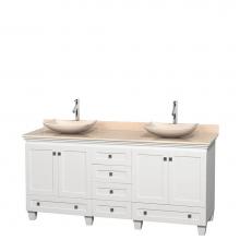 Wyndham Collection WCV800072DWHIVGS5MXX - 72 inch Double Bathroom Vanity in White, Ivory Marble Countertop, Arista Ivory Marble Sinks, and N