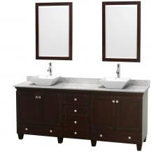 Wyndham Collection WCV800080DESCMD2WM24 - Acclaim 80 Inch Double Bathroom Vanity in Espresso, White Carrara Marble Countertop, Pyra White Po