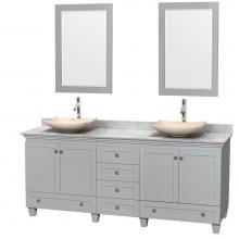 Wyndham Collection WCV800080DOYCMGS5M24 - 80 inch Double Bathroom Vanity in Oyster Gray, White Carrara Marble Countertop, Arista Ivory Marbl