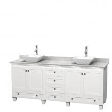 Wyndham Collection WCV800080DWHCMD2WMXX - Acclaim 80 Inch Double Bathroom Vanity in White, White Carrara Marble Countertop, Pyra White Porce