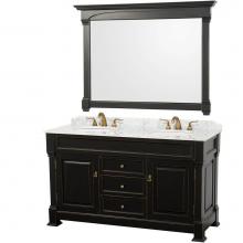 Wyndham Collection WCVTD60BLCW - Andover 60 Inch Double Bathroom Vanity in Black, White Carrara Marble Countertop, Undermount Oval