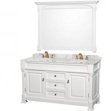 Wyndham Collection WCVTD60WHCW - Andover 60 Inch Double Bathroom Vanity in White, White Carrara Marble Countertop, Undermount Oval