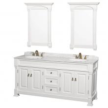 Wyndham Collection WCVTD72WHCW - Andover 72 Inch Double Bathroom Vanity in White, White Carrara Marble Countertop, Undermount Oval