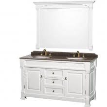 Wyndham Collection WCVTRAD60DWHIBUNOM56 - Andover 60 Inch Double Bathroom Vanity in White, Imperial Brown Granite Countertop, Undermount Ova