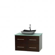 Wyndham Collection WCVW00936SESGGGS1MXX - 36 inch Single Bathroom Vanity in Espresso, Green Glass Countertop, Altair Black Granite Sink, and