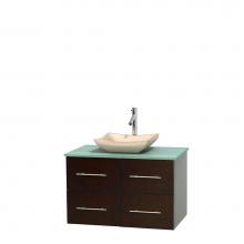 Wyndham Collection WCVW00936SESGGGS2MXX - 36 inch Single Bathroom Vanity in Espresso, Green Glass Countertop, Avalon Ivory Marble Sink, and