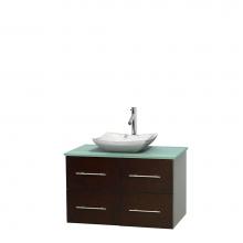 Wyndham Collection WCVW00936SESGGGS3MXX - 36 inch Single Bathroom Vanity in Espresso, Green Glass Countertop, Avalon White Carrara Marble Si